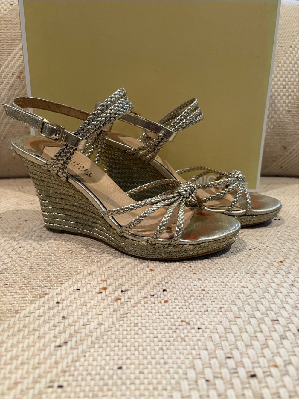 Michael Kors Metallic Gold Braided Wedge Sandals